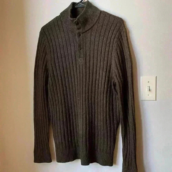 Express Chocolate Brown Buttoned Half-Zip Sweater, Size M - Picture 1 of 11